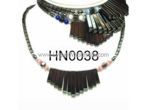 Colored Opal Beads Hematite Teeths Pendant Beads Stone Chain Choker Fashion Women Necklace